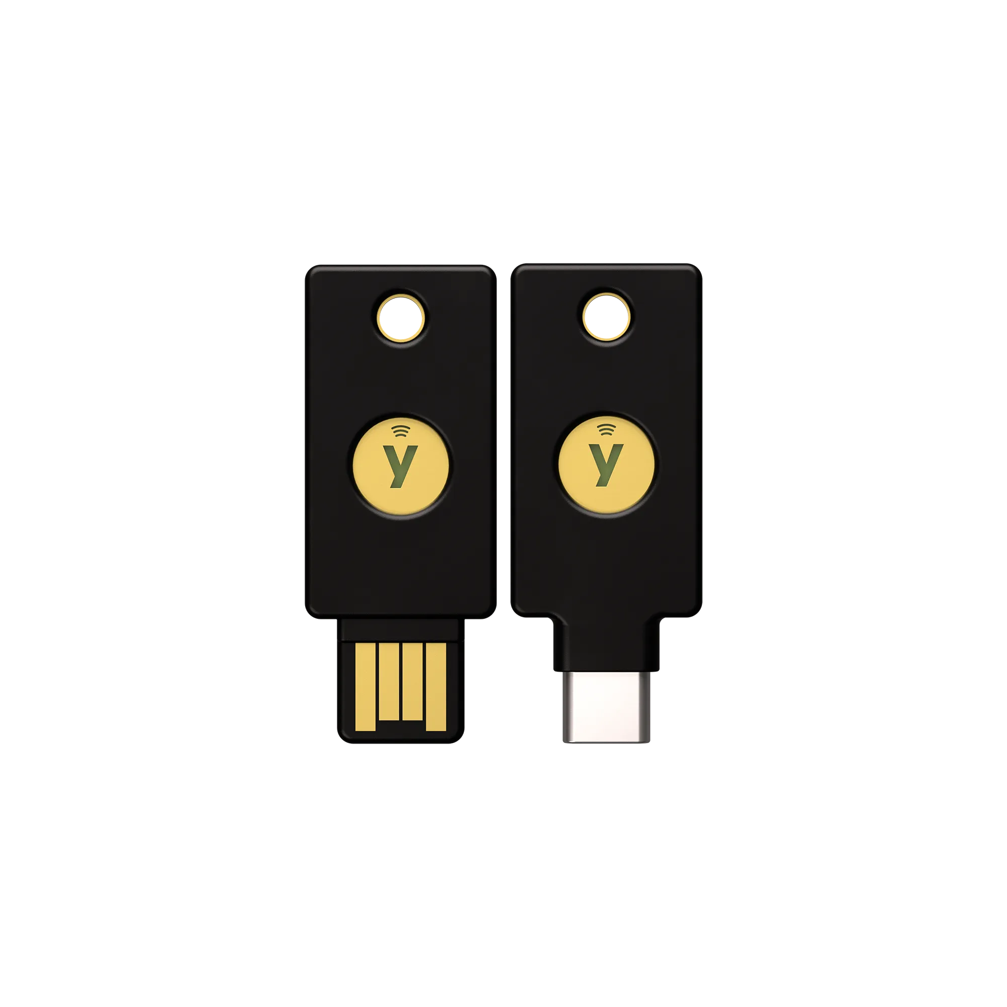 Yubico Security keys FIDO2 U2F NFC USB A et USB C vue de face