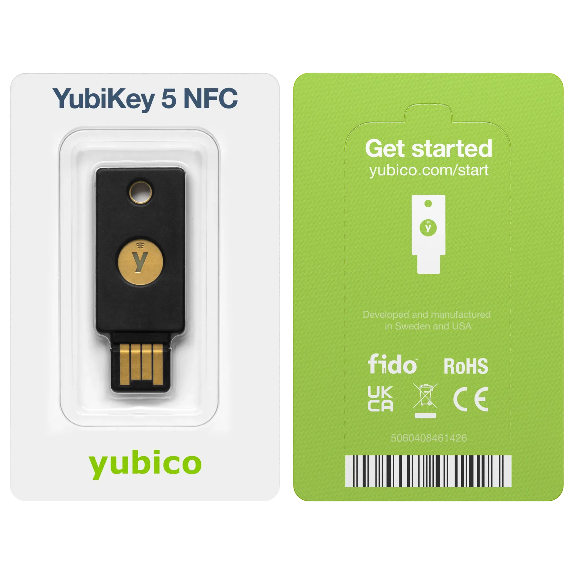 Emballage blister de la YubiKey 5 NFC, recto et verso