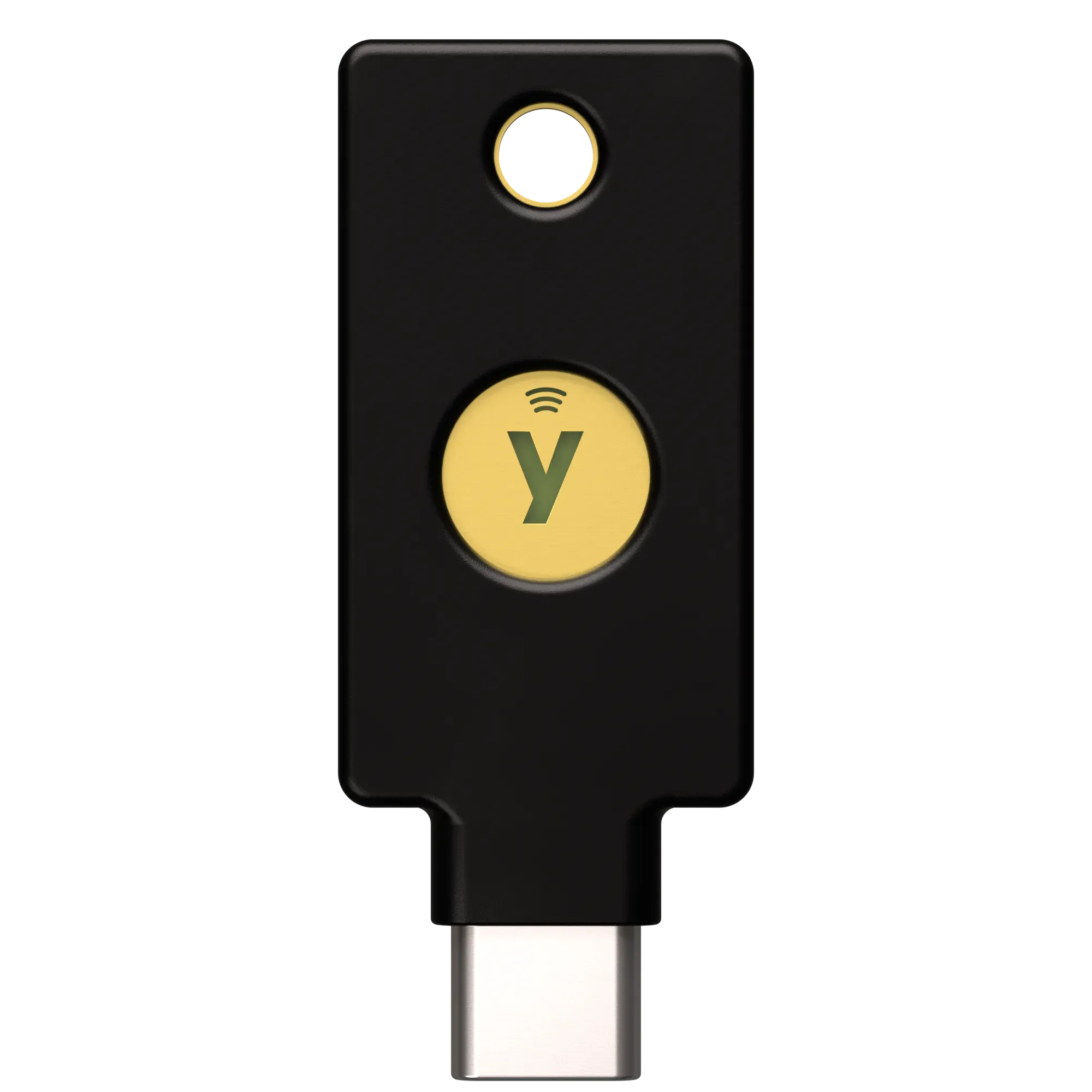 Security Key C NFC USB-C vue de face, bouton tactile doré avec symbole NFC