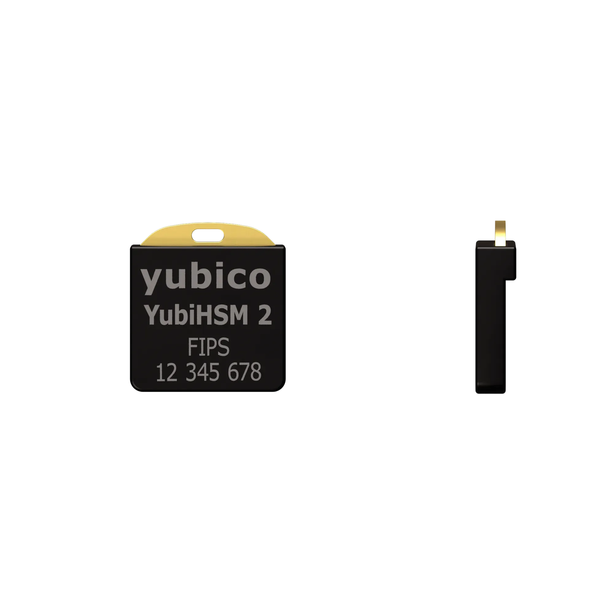 YubiHSM 2 FIPS 140-2 v2.2 vue de dos, gravure FIPS et numéro de série, et vue de profil