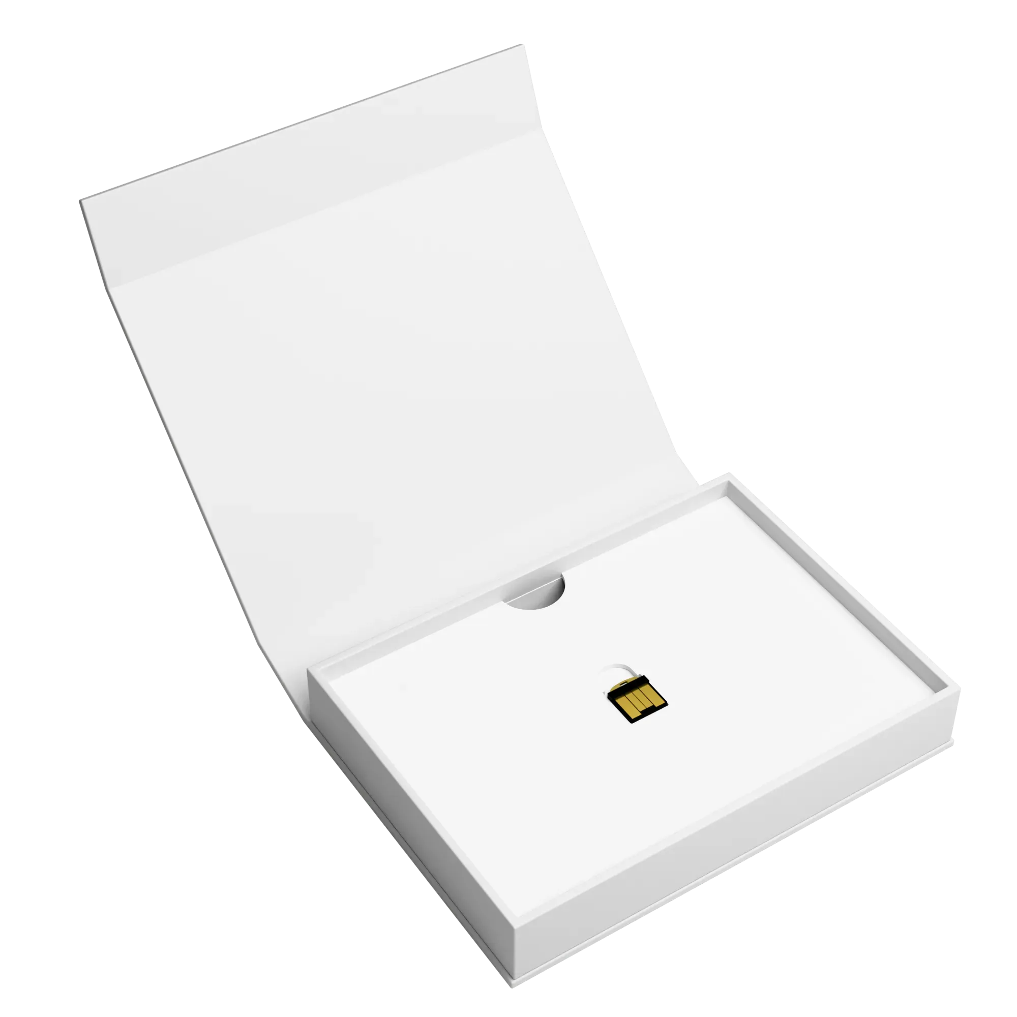Coffret ouvert du YubiHSM 2 FIPS 140-3, module nano USB-A dans son logement