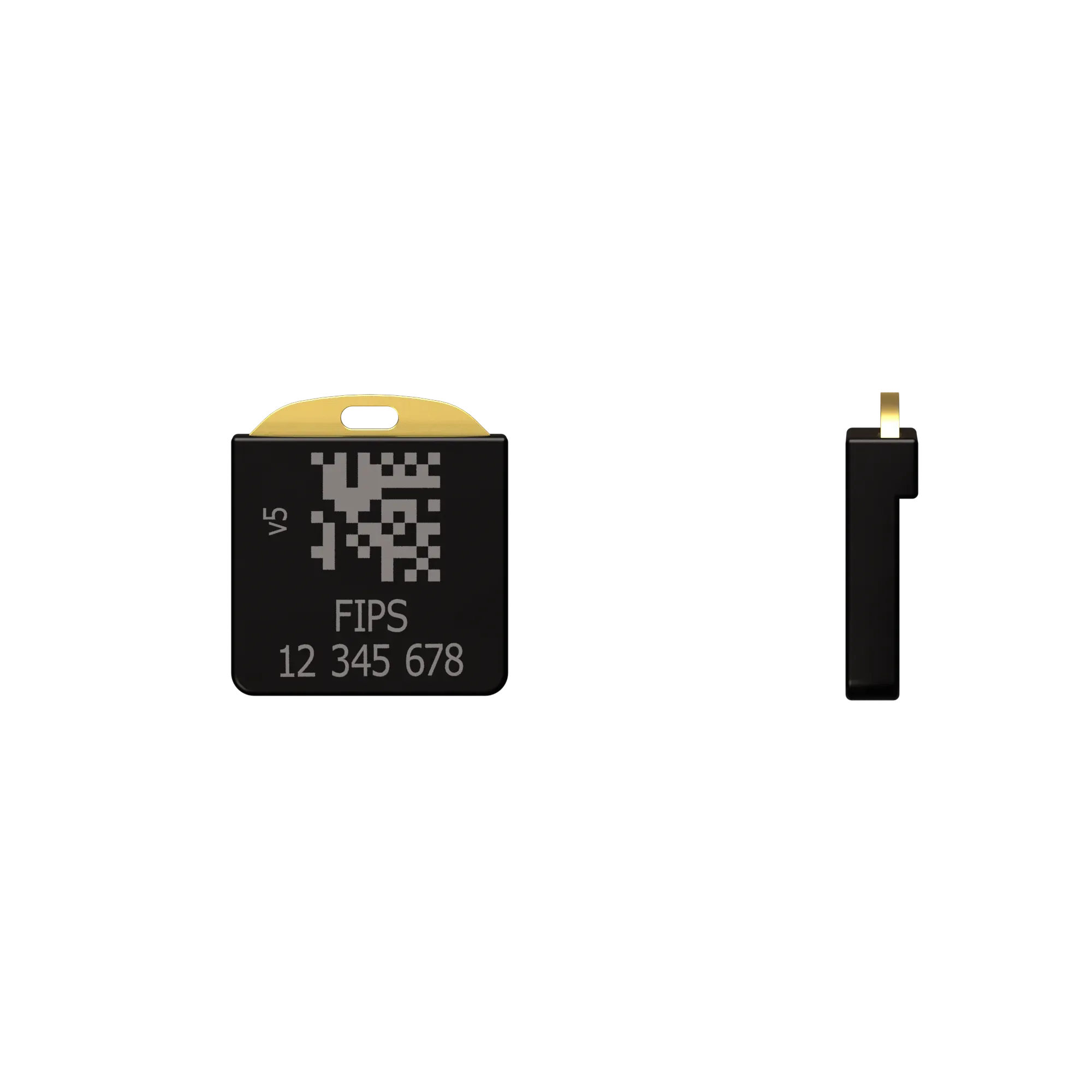 YubiKey 5 Nano FIPS 140-2 USB-A vue de dos avec gravure FIPS et numéro de série, et vue de profil