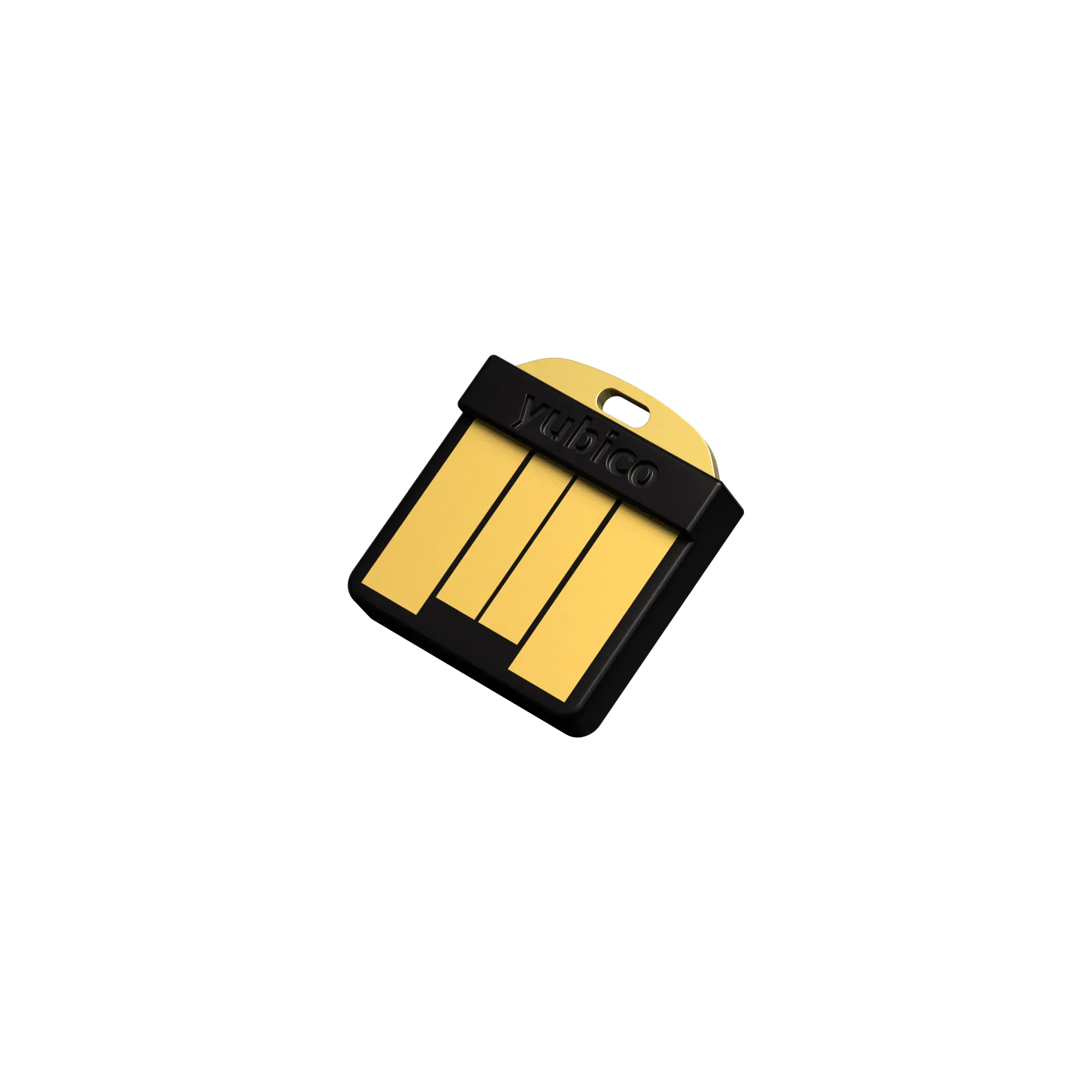 Clé de sécurité YubiKey 5 Nano FIPS 140-2 USB-A, vue de trois quarts avec contacts dorés