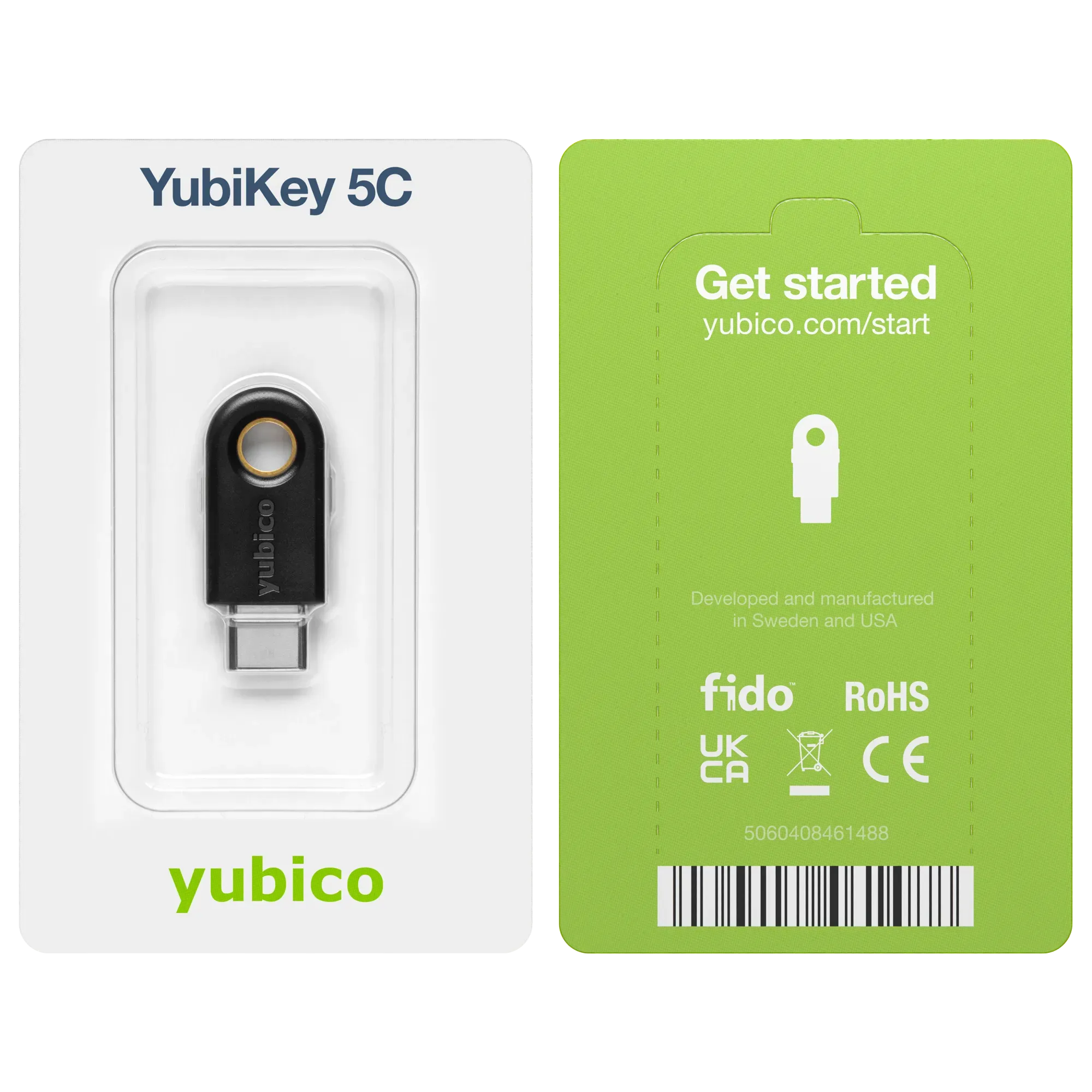 Emballage blister de la YubiKey 5C, recto et verso