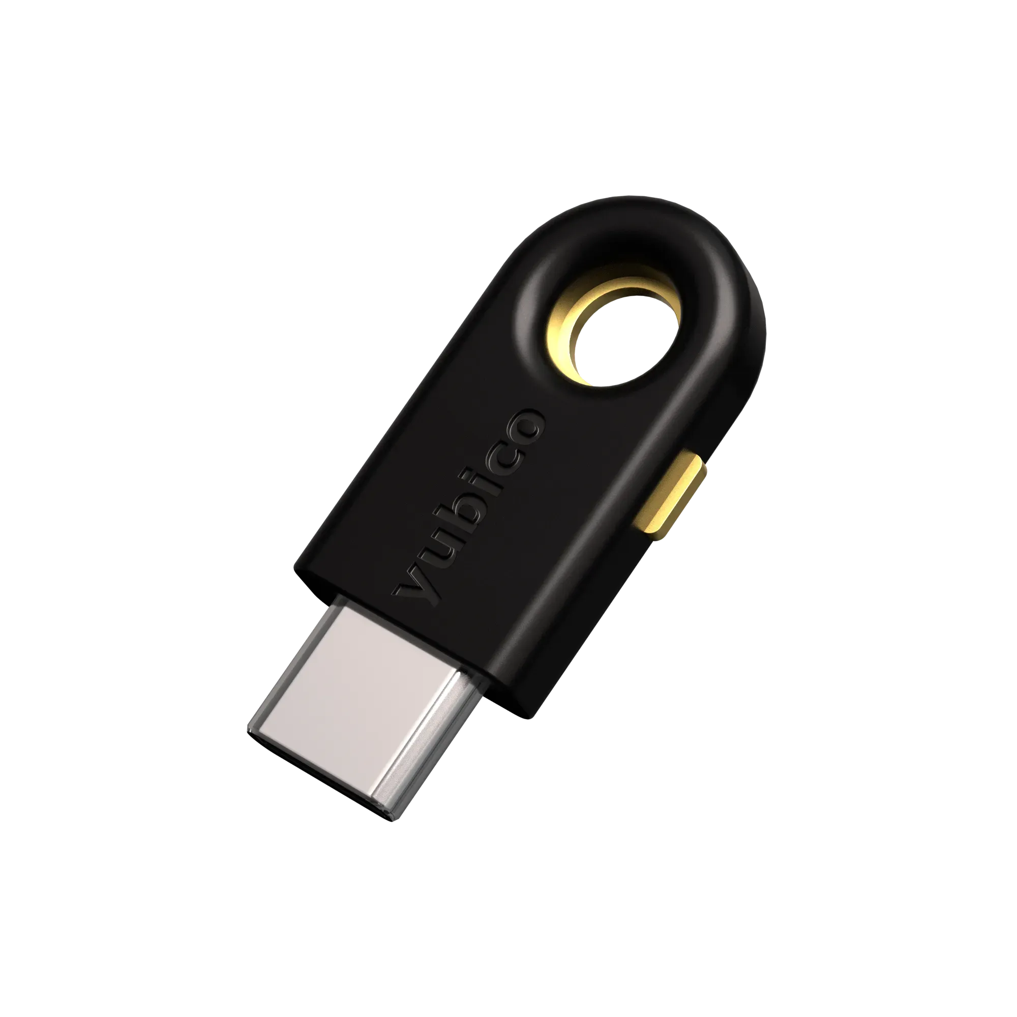 Clé de sécurité YubiKey 5C FIPS 140-2 USB-C, vue de trois quarts avec anneau doré