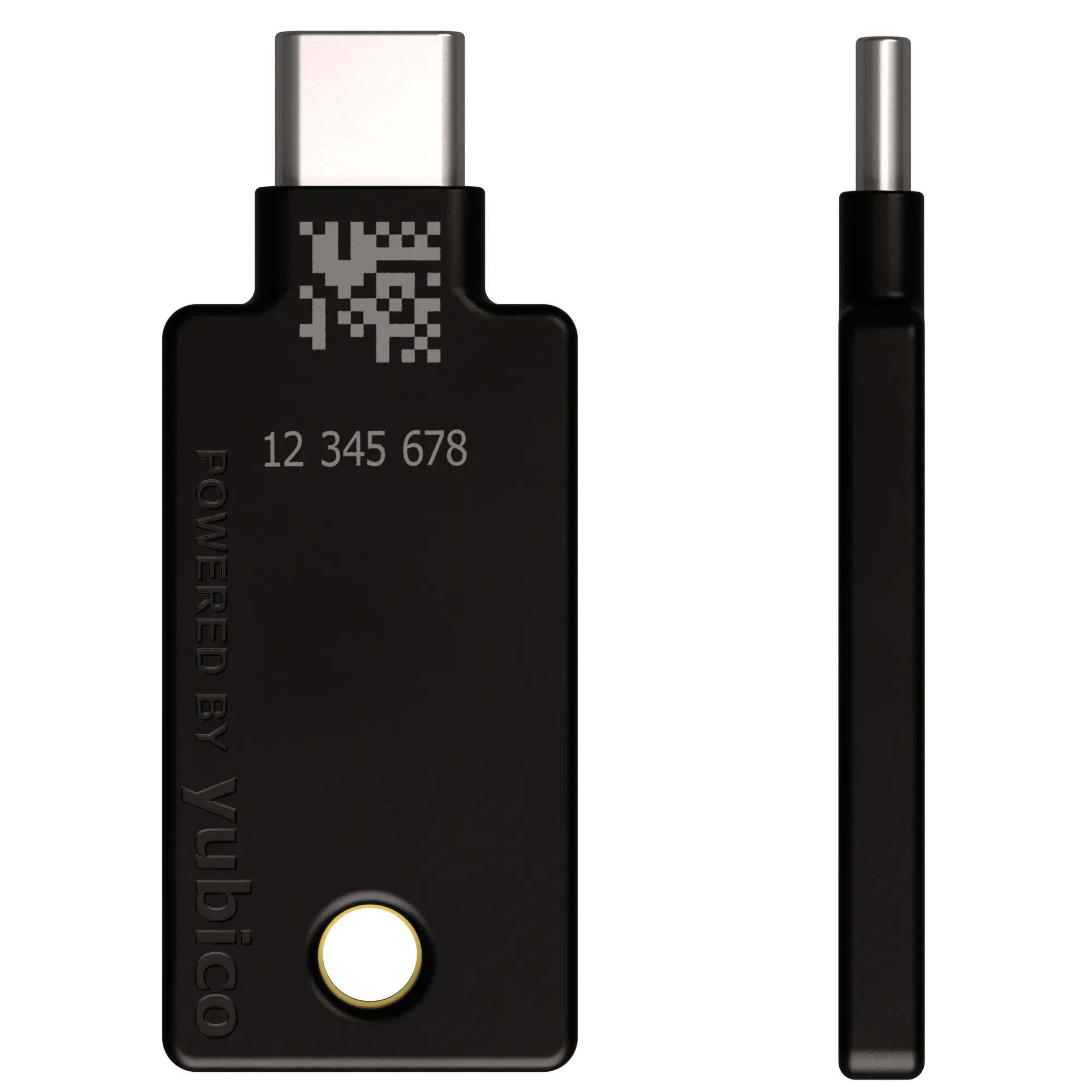 YubiKey 5C NFC USB-C vue de dos avec numéro de série et vue de profil