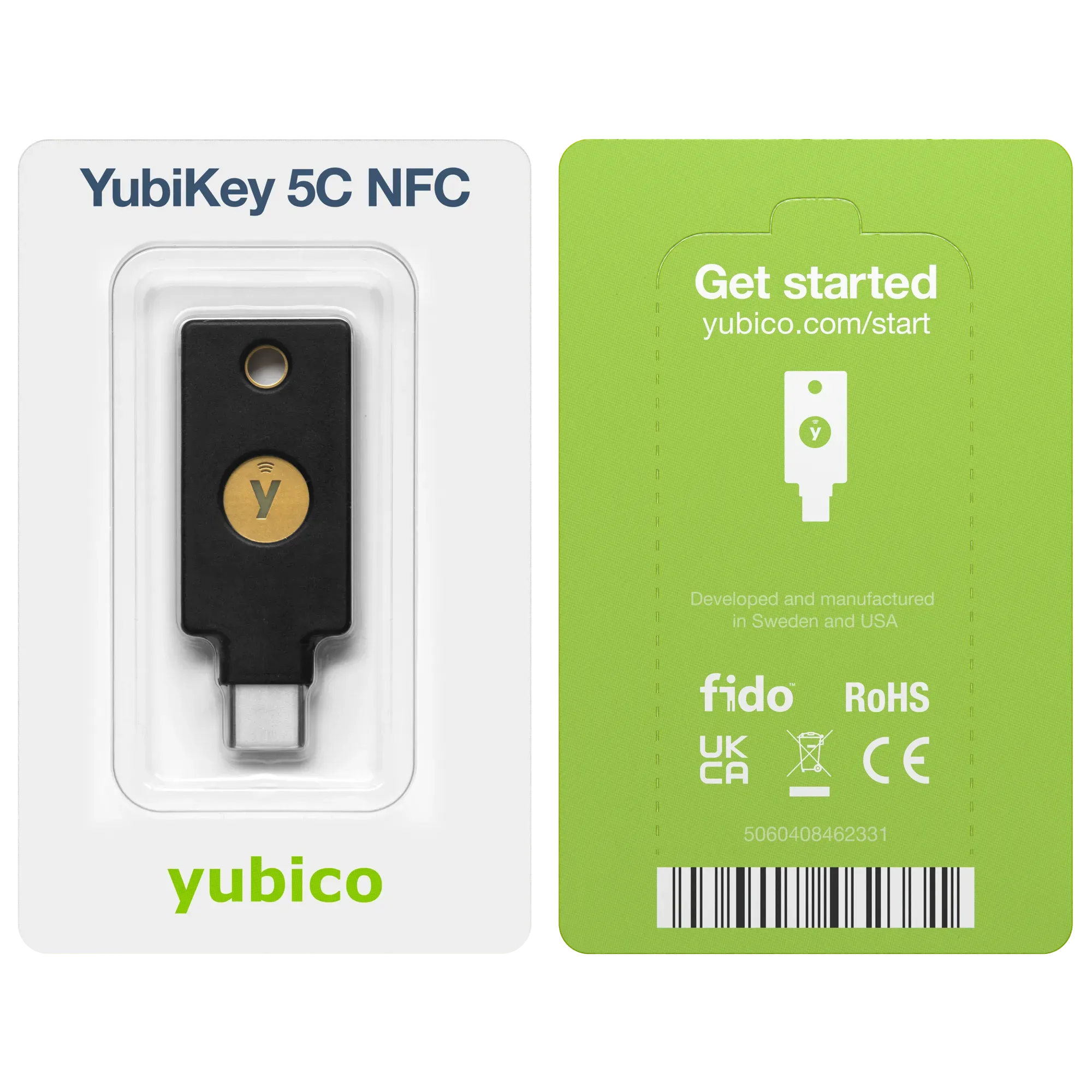 Emballage blister de la YubiKey 5C NFC, recto et verso