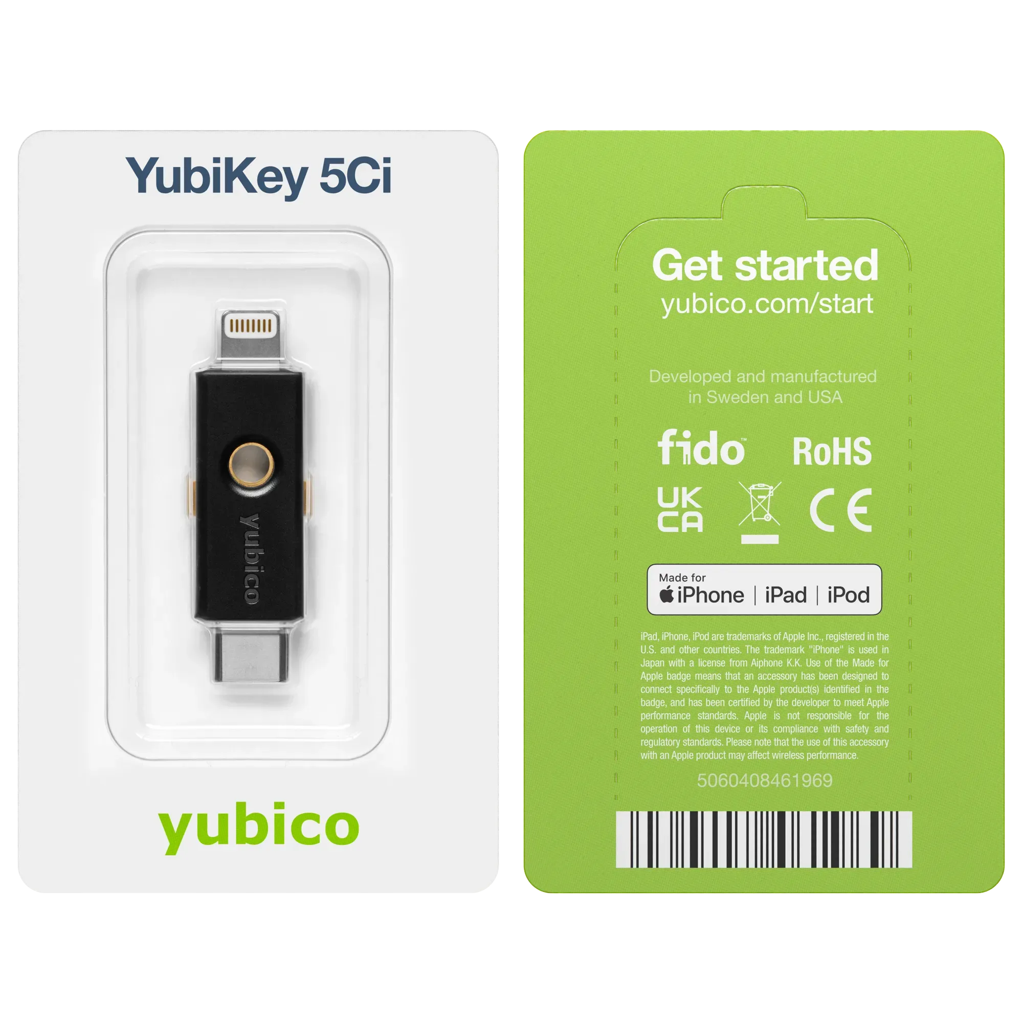 Emballage blister de la YubiKey 5Ci, recto et verso