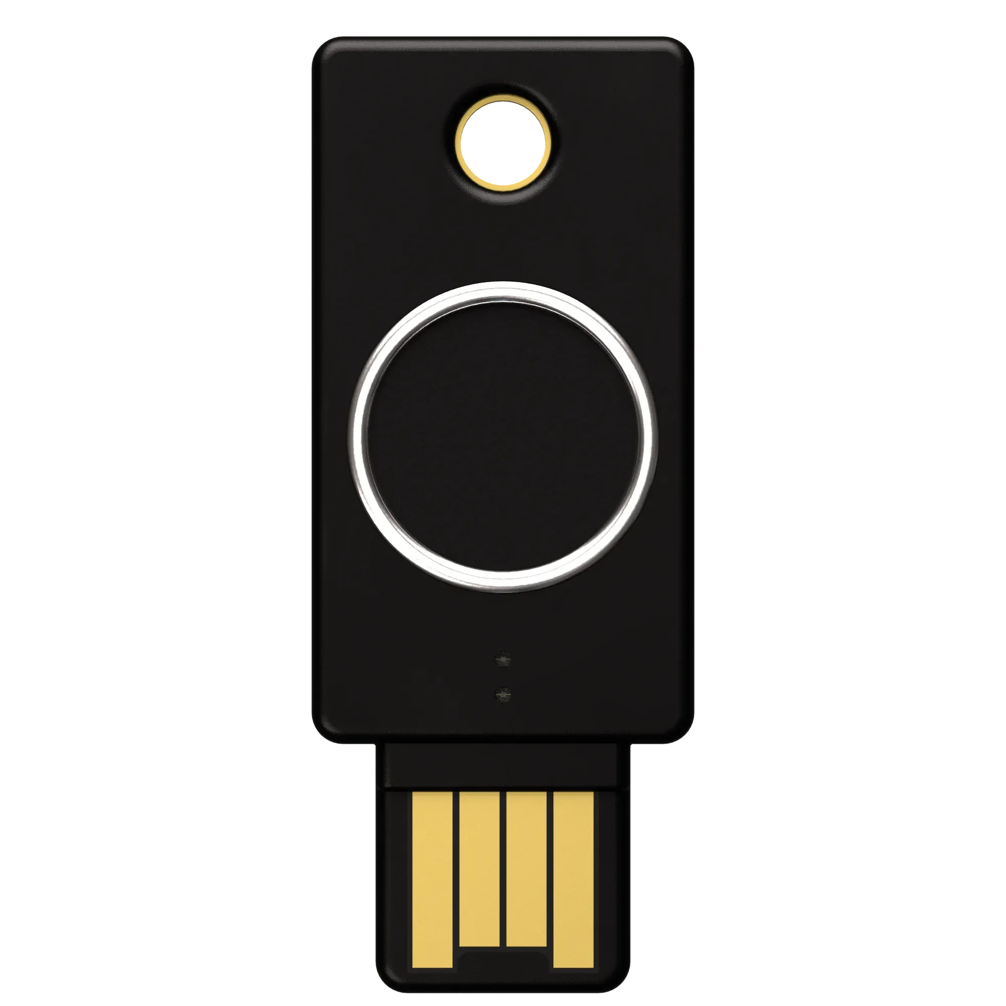 YubiKey Bio FIDO Edition USB-A vue de face, lecteur d'empreinte digitale circulaire