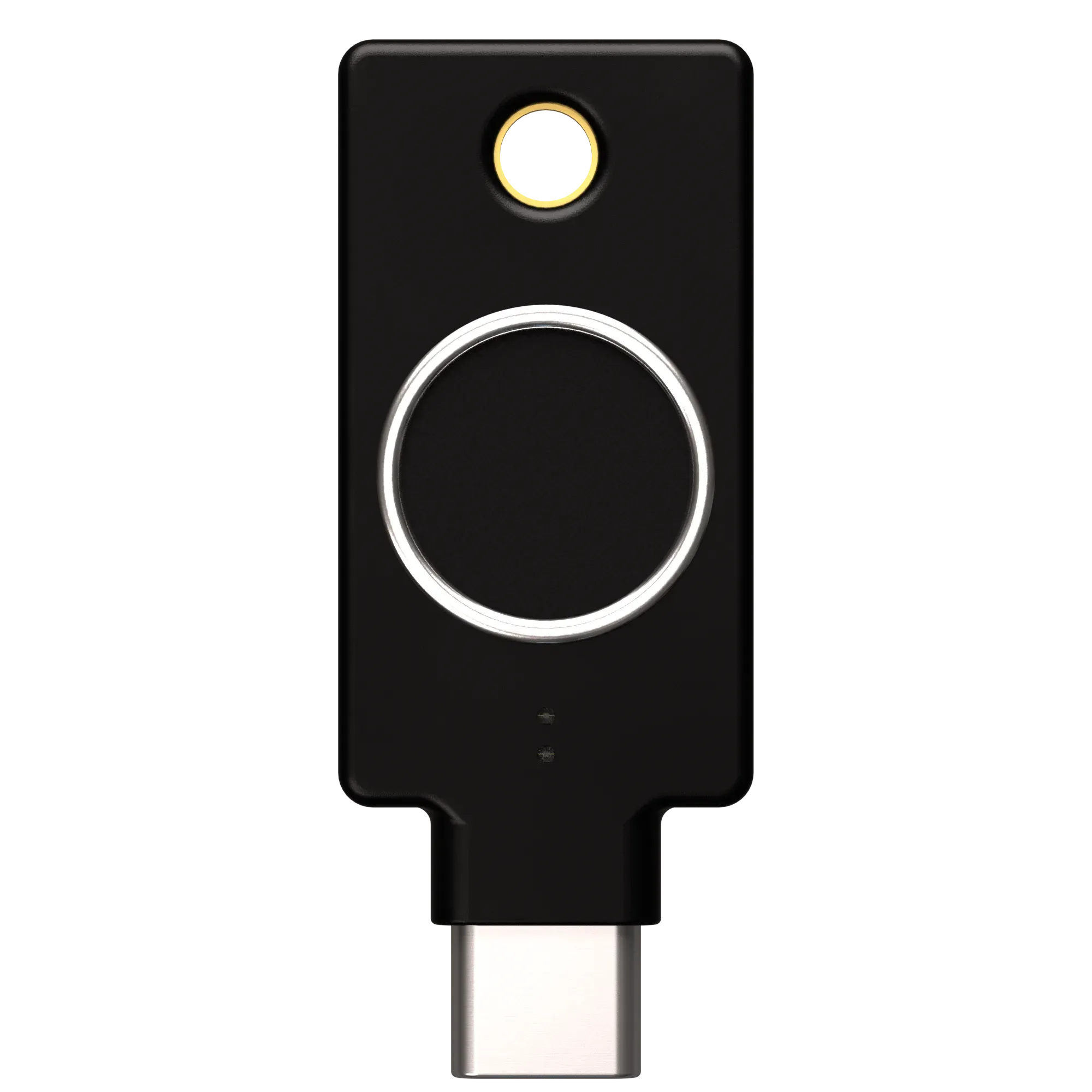 YubiKey C Bio FIDO Edition USB-C vue de face, lecteur d'empreinte digitale circulaire